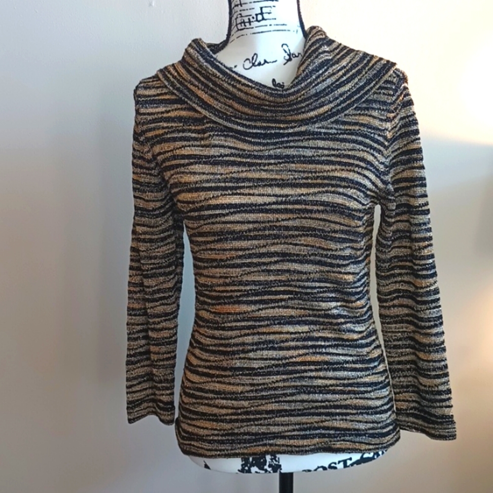Jones New York Black & Gold Cowl Neck Sweater